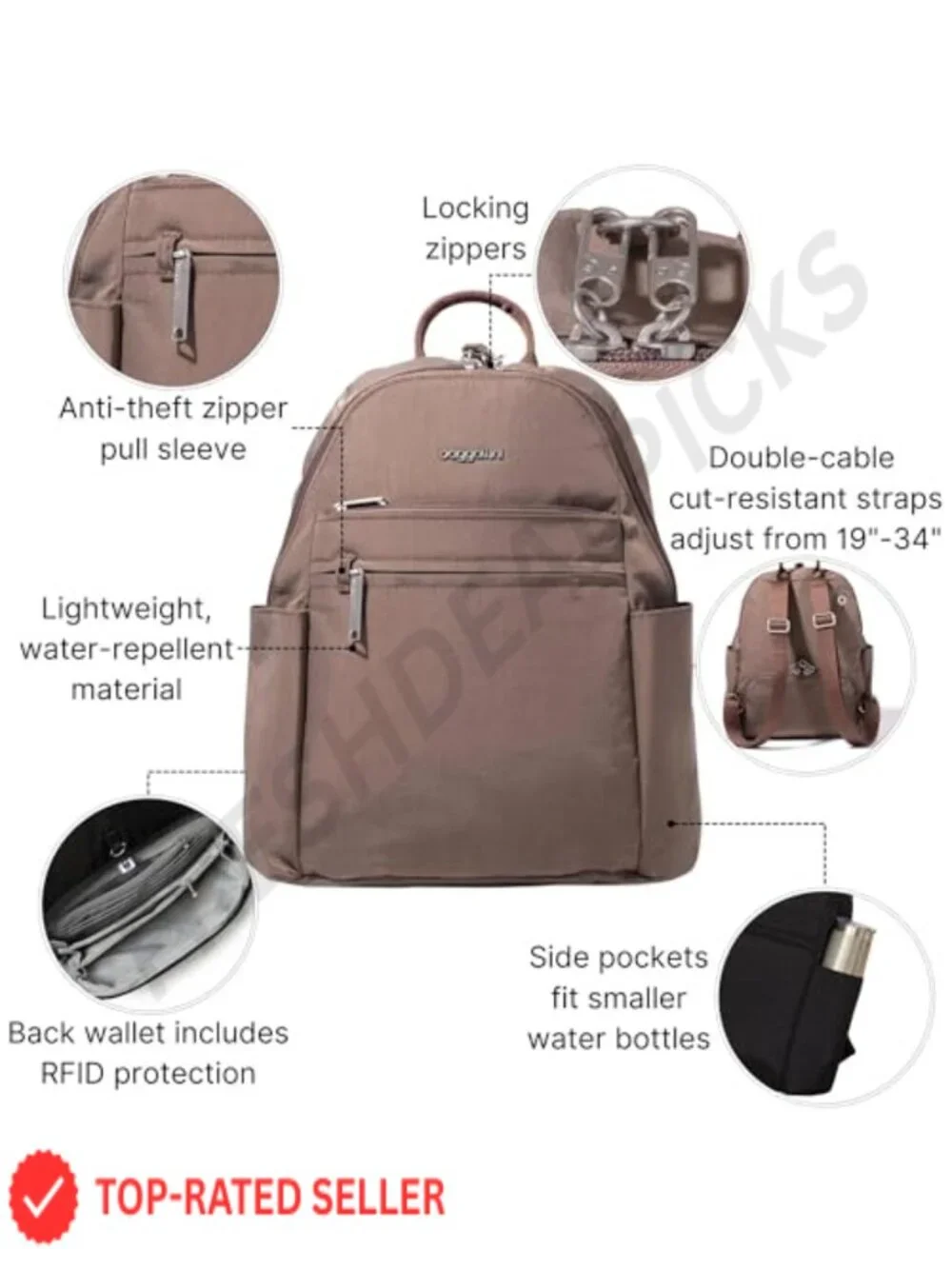 Anti-Theft Travel Backpack Slash-Resistant Nylon Daypack RFID Locking Zippers